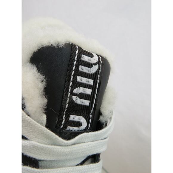MIU MIU PRADA 5T380D BLACK LEATHER NATURAL WHITE FUR LOGO PLATFORM SNEAKERS 41 - Picture 3 of 13